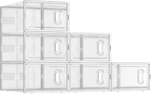 Cajas de almacenamiento de zapatos transparentes apilables - Paquete de 6, se adapta a la talla 9, blancas - Imagen 1 de 12