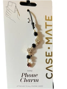 Etui Mate Mini Telefon Charm Czarny Kwiat Biała Perła Uniwersalne - Zdjęcie 1 z 2