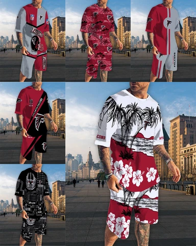 Atlanta Falcons Men's 2 Piece T-Shirts Swim Trunks Set Beach Shorts W/Pockets Cover