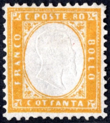 ITALY 1862 80c. SC. #21 YELLOW/ORANGE MINT, PART GUM, PERF 11 1/2 x 12 NEAT PERF - Image 1 of 2