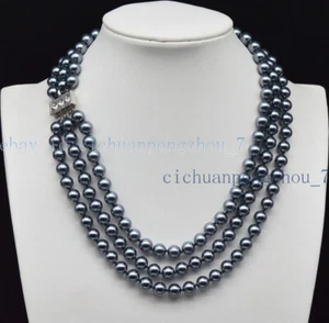 Lots 3 Rows Genuine 8mm Multi-color South Sea Round Shell Pearl Necklace 17-19'' - Picture 1 of 35