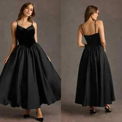 Schwarze Brautkleider 2025 Vintage ärmellos A Linie Satin Brautball Rückenlos - Bild 1 von 4