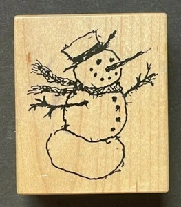 Winter Season Windblown Snowman Figure Holiday PSX E2433 Wood Rubber Stamp - Picture 1 of 4