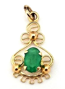 Victorian Era 14 Karat Yellow Gold Natural 1/2 Carat Emerald Lavalier Pendant - Picture 1 of 4