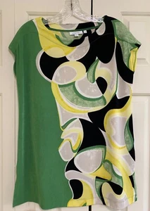 Chico's Sleeveless/Cap Sleeve Top  Green Yellow Black Acetate size 1 Medium - Picture 1 of 5