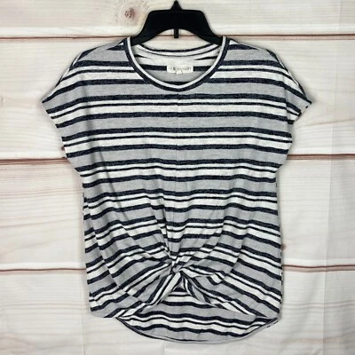 Lou & Grey Top Womens S Blue White Stripe T-Shirt Short Sleeve Twist Front Knit - Image 1 of 4