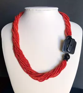 Collana torchon 11 fili di pallini di vero corallo rosso del mediterraneo - Foto 1 di 5