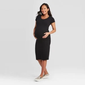 Women's Short Sleeve T Shirt Maternity Dress - Isabel Maternity Black Small - Picture 1 of 6