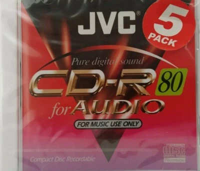 JVC CD-R80 / CD-RA80 5 PACK Audio Music CD-R Blank Recordable Disc 80 MINS  - Image 1 of 4