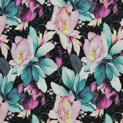 1m x 1,47m Alpenfleece Blumen Schwarz 55% Baumwolle, 40% Polyester, 5% Elasthan - Bild 1 von 3