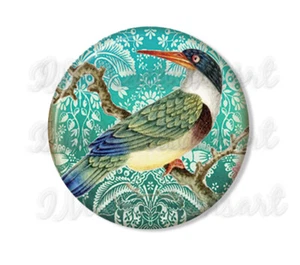 Pretty Teal Bird Nature Lovers Handpressed Pocket Mirror, Magnet or Pin 2.25" - Picture 1 of 4