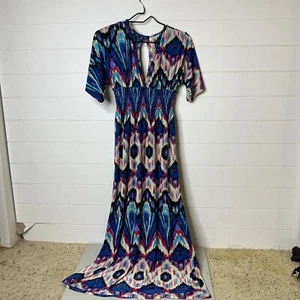 Cristina Love Pink Blue Paisley Print Bohemian Style Maxi Dress Size Medium - Picture 1 of 12