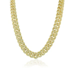 Men's 925 Sterling Silver Yellow Gold Tone CZ Cuban Link Necklace - 12MM - Picture 1 of 5