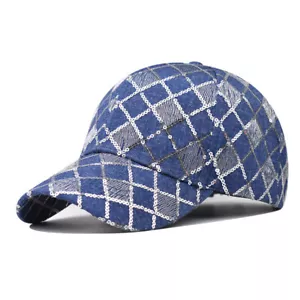 Unique lined Sequin Baseball Caps for Women Bling Check Strapback Polo Sun Hats - Picture 1 of 20