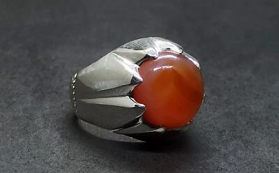 Anillo de plata esterlina 925 cornalina marrón natural hecho a mano Aqeeq para hombre en forma de estrella Foto 1 de 4