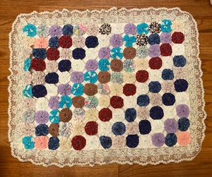 Handmade YoYo Suffolk Puffs Quilted Multi-Color Rosebuds Standard Pillow 26x20” - Picture 1 of 12