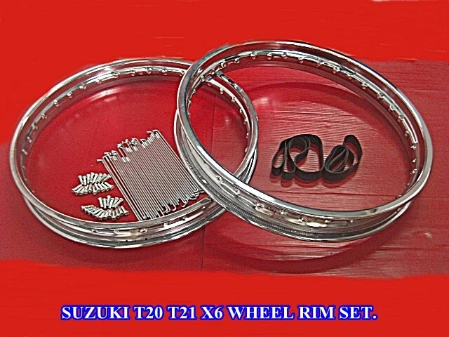 SUZUKI T20 T21 X6  FRONT & REAR WHEEL RIM 2PCS+ SPOKE SET 72PCS #BI047# Foto 1 de 4