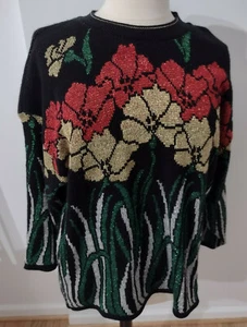 Vintage Nutcracker Christmas Sweater  2X Plus Size Shiny Sparkly Black Red Green - Picture 1 of 10