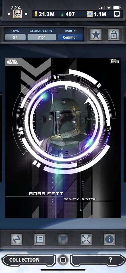 Topps Star Wars Digital Card Trader Gray  Digital Dossier Boba Fett Insert Award - Image 1 of 1