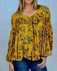 Altar'd State XS Floral Cropped Swing Tunic Blouse Mustard Yellow Button Back
