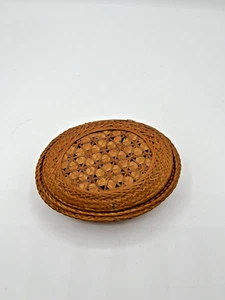 Basket, Oval - Rattan Small Basket Trinket Dish Boho Flower Design! - Picture 1 of 4