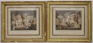 Etching Color Etching PAIR French Paintings Louis Marin BONNET 1700 - Picture 1 of 4