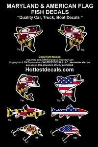 MARYLAND FISH DECAL STICKER Rockfish Large Mouth Bass CAR TRUCK BOAT American - Picture 1 of 21
