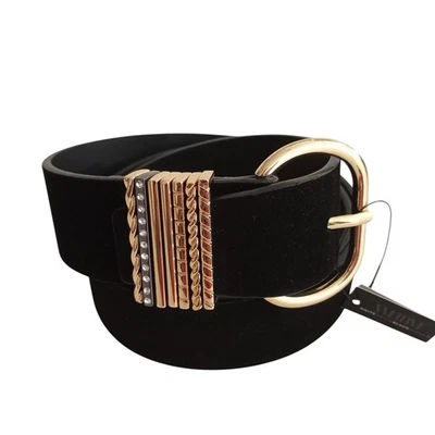 Cinto feminino novo com etiquetas WHBM couro camurça preto ajuste quadril jeans fivela de joias G - Imagem 1 de 4