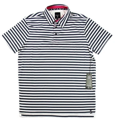 Kenneth Cole Mens Performance Polo Golf Shirt L Short Sleeve Regular Navy Stripe - Image 1 of 4