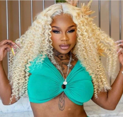 Long Kinky Curly Blonde Lace Front Heat Resistant Fiber Wigs Women Soft Natural - Image 1 of 4