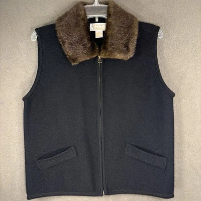 Vintage Tally-Ho Wool Black Vest Women's M Detachable Faux Fur Collar Glam Goth - Image 1 of 4