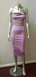 90S Y2K VESTIDO DRAPEADO SIN CORDONES HALTER AJUSTADO BODYCON TIRANTES CRUZADOS MIDI FIESTA S - Imagen 1 de 5