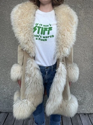 Lilli Ann Coat Tan Suede Jacket Fur Shearling England Vintage 60s Penny Lane - Image 1 of 4