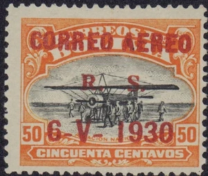 BOLIVIEN 1930 LUFTPOST C17 ZEPPELIN AUSGABE 30c ROTER ZUSCHLAG POSTFRISCH POSTFRISCH - Bild 1 von 2