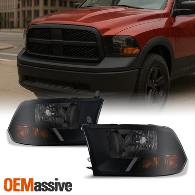 Fit 2009-2018 Dodge Ram 1500 12500 3500 Black Smoked Headlights Lamp Replacement - Image 1 of 4