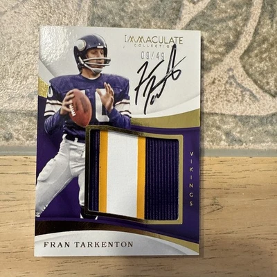 2017 Panini Immaculate Fran Tarkenton Vikings Premium Patch Auto 09/49 READ - Image 1 of 4