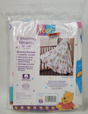 2 Vtg 1990s NIP Winnie the Pooh Receiving Blankets Patchwork Pooh Beacon 30x40 - Image 1 of 4