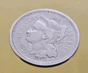 1867 Philadelphia Mint Three Cent Coin - Picture 1 of 2