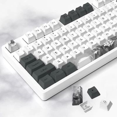 Ink Lotus Custom Keycaps, 140 Set PBT OEM Profile Dye Sublimation ANSI/ISO La... - Image 1 of 3