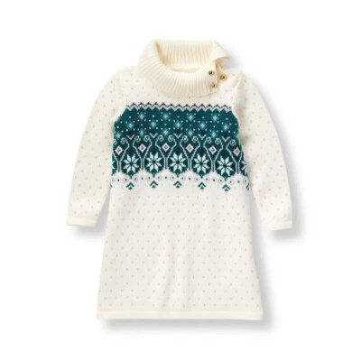 VESTIDO SUÉTER TEJIDO JANIE&JACK SWISS SLOPES ISLA JUSTA BLANCO VERDE VACACIONES 4 Foto 1 de 4