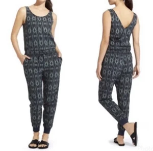 Athleta Women’s Size 0 Green Ikat Sleeveless Romper Jumper Boho Casual Open Back - Picture 1 of 13