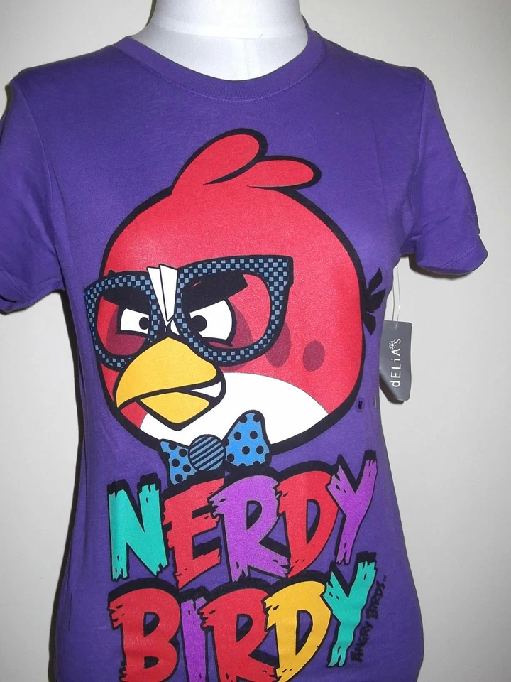 New ANGRY BIRDS Birdy  Nerdy Women's  Junior T-shirt Tee M S Purple - Image 1 of 1
