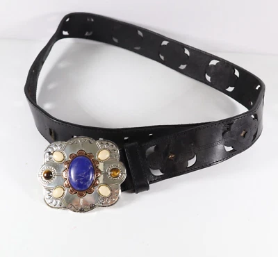 Brighton AFRIKANZ Black Leather Belt Size Small B31633 Embellished Buckle - Image 1 of 4