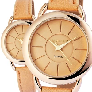 Excellanc Damenuhr Braun Gold Analog Kunst Leder Quarz