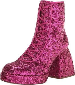 Circus By Sam Edelman Kia Sequin Dark Punk Pink Lace Up Side Zipper Ankle Boots - Picture 1 of 6