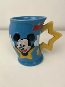 Disneyland Paris blaue Micky Maus 3D geprägt gelber Stern Disney Tasse Glitzer - Bild 1 von 3