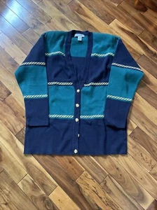 Vintage Jones New York Women's Cardigan L Oversized Sweater Green Gold Rope - Picture 1 of 9