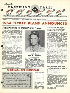 November 1953 VOL 8, #4 Along the Elephant Trail NEWSLETTER Eddie Joost A's - Picture 1 of 1