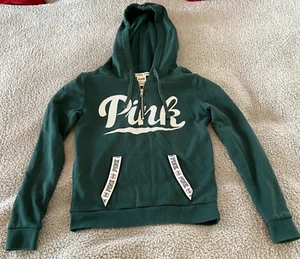 PINK Victorias Secret grün weiß 3/4-Reißverschluss Logo Langarm Pullover Hoodie Small - Bild 1 von 7