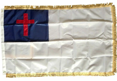 3x5 Ft Christian Flag Embroidered Outdoor Flag 210D Nylon Premium - Gold Fringe - Image 1 of 2